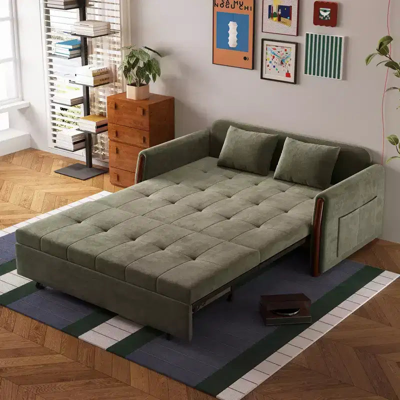 Canapé-lit convertible en tissu Luck Live 62.9 avec rangement et garniture en bois massif pour petits salons et appartements