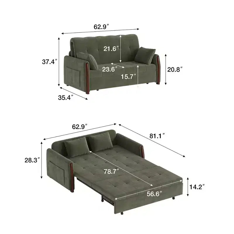 Canapé-lit convertible en tissu Luck Live 62.9 avec rangement et garniture en bois massif pour petits salons et appartements
