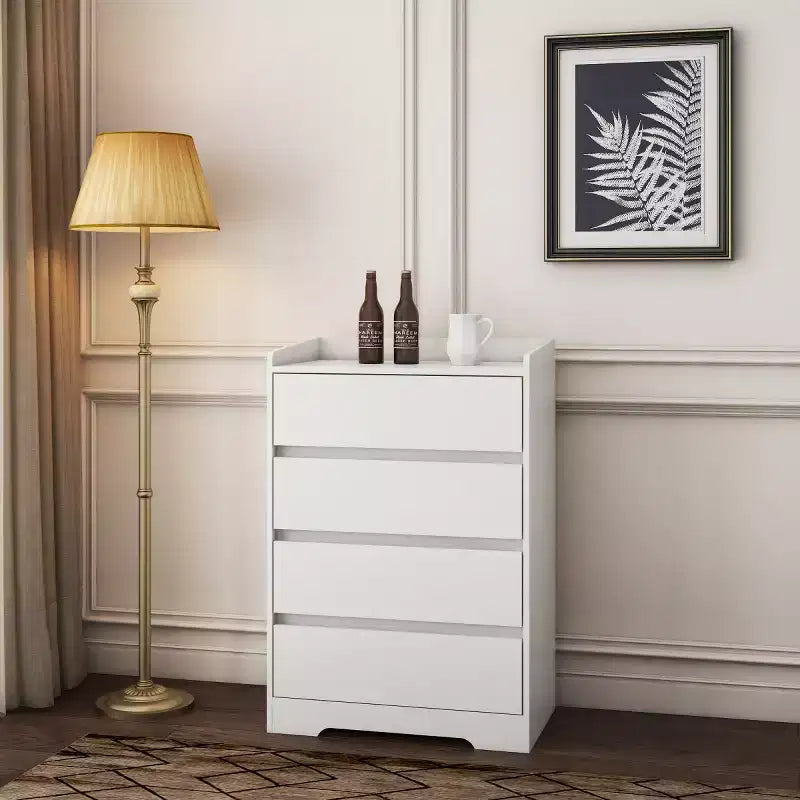 Commode moderne à 4 tiroirs pour chambre à coucher, commode verticale sans poignée, meuble de rangement pour salon, entrée ou bureau - Panipeachy