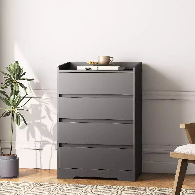 Commode moderne à 4 tiroirs pour chambre à coucher, commode verticale sans poignée, meuble de rangement pour salon, entrée ou bureau - Panipeachy