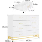 Commode haute moderne en bois à 8 tiroirs, glissières à fermeture douce et kit anti-basculement, meuble de rangement peu encombrant pour chambre, placard, enfants et chambre de bébé
