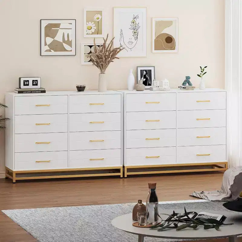 Commode haute moderne en bois à 8 tiroirs, glissières à fermeture douce et kit anti-basculement, meuble de rangement peu encombrant pour chambre, placard, enfants et chambre de bébé