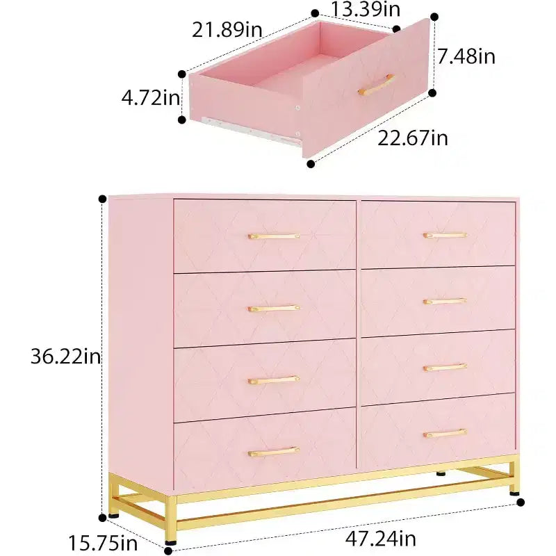 Commode haute moderne en bois à 8 tiroirs, glissières à fermeture douce et kit anti-basculement, meuble de rangement peu encombrant pour chambre, placard, enfants et chambre de bébé