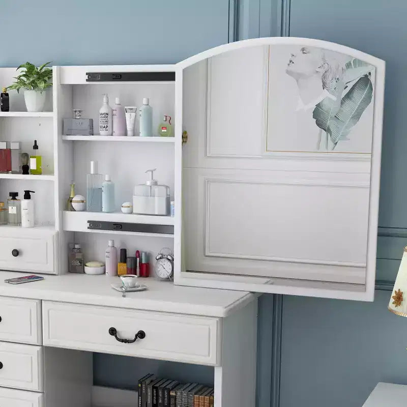 Coiffeuse avec miroir LED et lumières, table de maquillage avec 6 tiroirs, 3 modes de couleur, blanc
