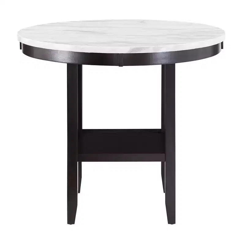 Banforth White Faux Marble Round Table - Espresso/White Marble - iNSPIRE Q