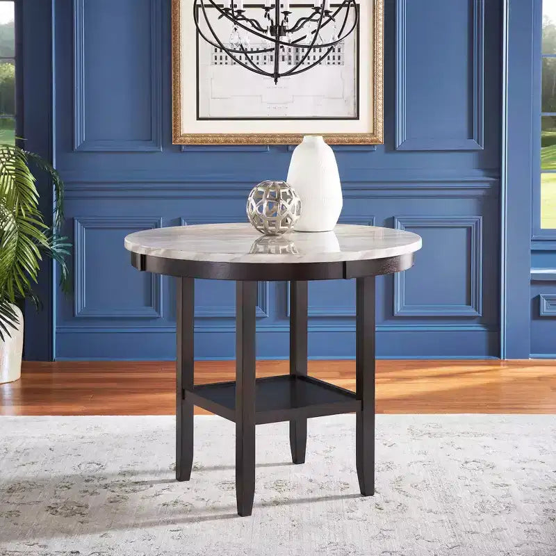 Table ronde Banforth en simili marbre blanc – Espresso/Marbre blanc – iNSPIRE Q