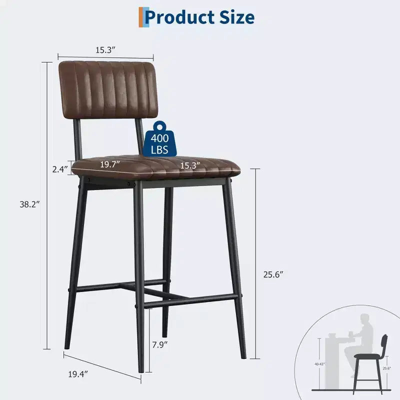 Chaises de bar hauteur comptoir avec dossier, repose-pieds et coussin épais, assise rembourrée, pieds en métal renforcés pour îlot de cuisine, bar