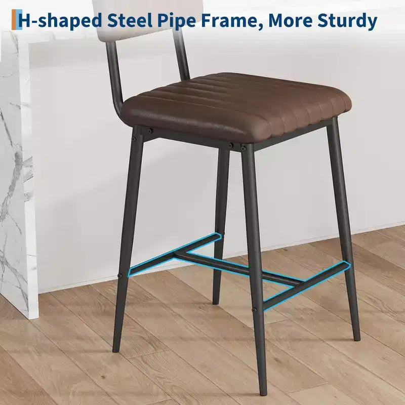 Chaises de bar hauteur comptoir avec dossier, repose-pieds et coussin épais, assise rembourrée, pieds en métal renforcés pour îlot de cuisine, bar