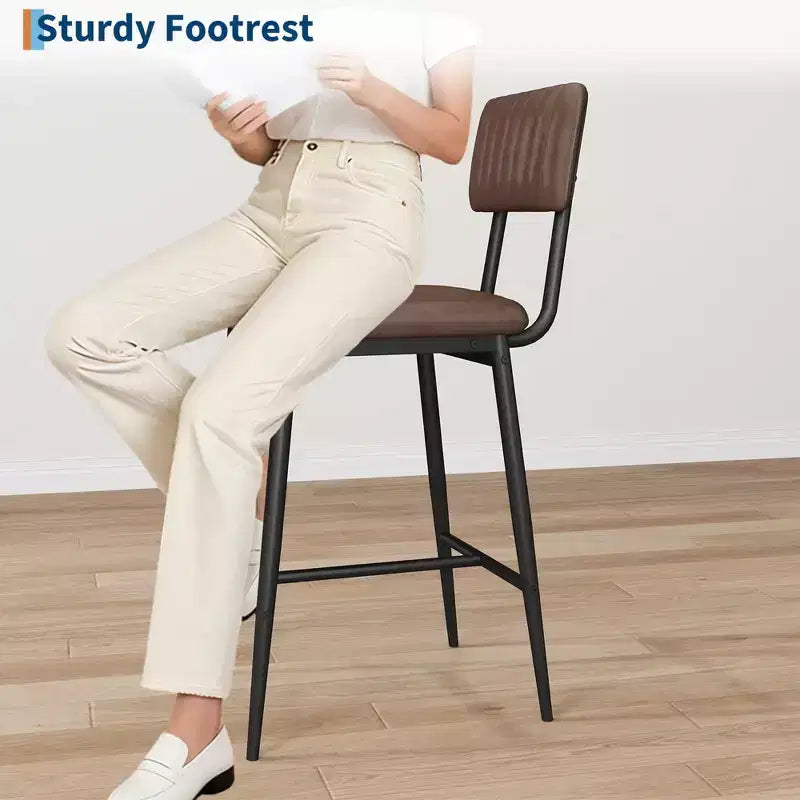 Chaises de bar hauteur comptoir avec dossier, repose-pieds et coussin épais, assise rembourrée, pieds en métal renforcés pour îlot de cuisine, bar