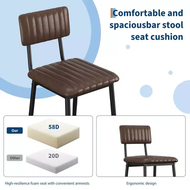 Chaises de bar hauteur comptoir avec dossier, repose-pieds et coussin épais, assise rembourrée, pieds en métal renforcés pour îlot de cuisine, bar