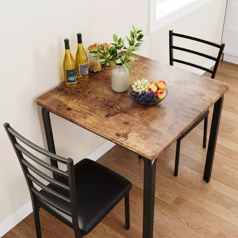 Tables de salle à manger pour 2 personnes, table et chaises de cuisine, table de salle à manger carrée avec 2 chaises en métal et bois, pour petits espaces, appartement