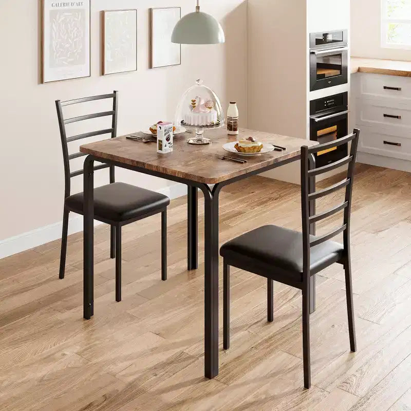 Tables de salle à manger pour 2 personnes, table et chaises de cuisine, table de salle à manger carrée avec 2 chaises en métal et bois, pour petits espaces, appartement