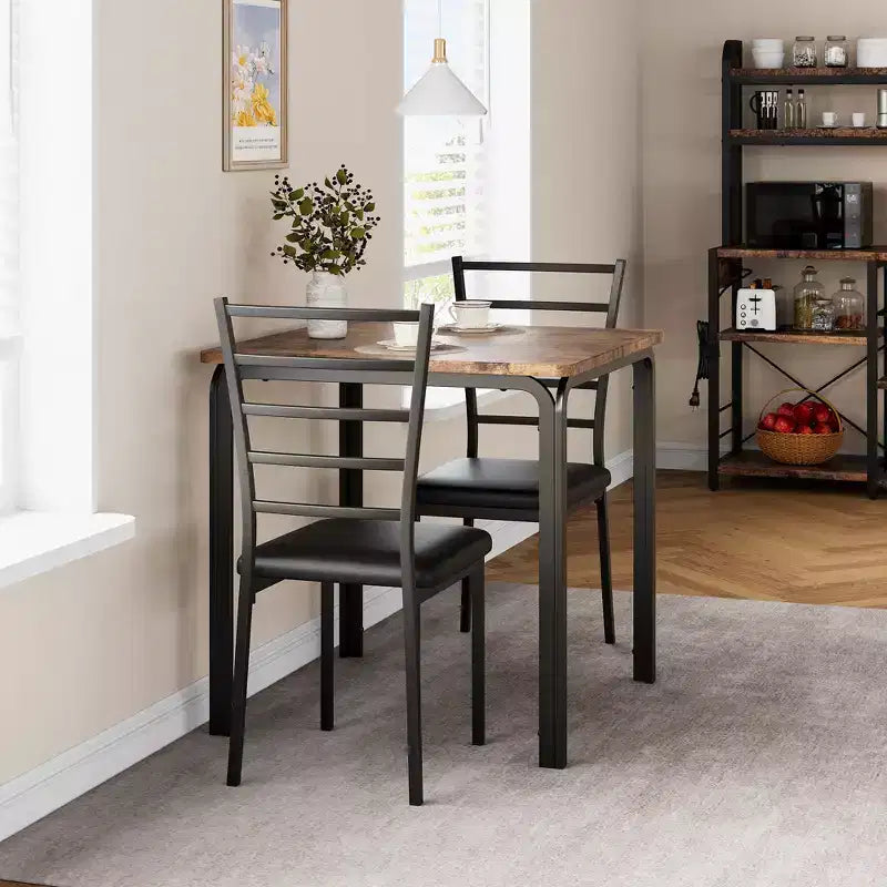Tables de salle à manger pour 2 personnes, table et chaises de cuisine, table de salle à manger carrée avec 2 chaises en métal et bois, pour petits espaces, appartement