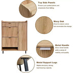 Fluted Shoe Storage Cabient with 2 Flip Drawers, Modern Wooden Narrow Shoe Organizer, Tall Slim Hidden Shoe Rack Shoe Holder for Entryway, Oak