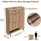 Fluted Shoe Storage Cabient with 2 Flip Drawers, Modern Wooden Narrow Shoe Organizer, Tall Slim Hidden Shoe Rack Shoe Holder for Entryway, Oak
