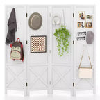 Costway 4-Panel Pegboard Display Stand, 4.7 FT Folding Room Divider, Freestanding Screen White/Natural