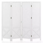 Costway Paravent de Présentation Perforé à 4 Panneaux, Séparateur de Pièce Pliant de 1,43 m, Écran Autoportant Blanc/Naturel
