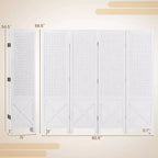Costway Paravent de Présentation Perforé à 4 Panneaux, Séparateur de Pièce Pliant de 1,43 m, Écran Autoportant Blanc/Naturel