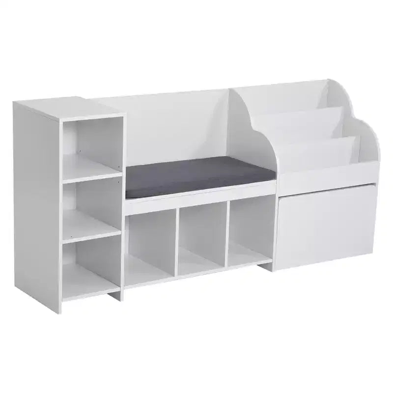 VEVOR Kids Reading Nook, Wooden Storage Bench with Backrest, Kids Bookshelf & Toy Organizer, Large Toy Box Chest for Playroom, Living Room, White