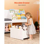 VEVOR Coin de Lecture pour Enfants, Banc de Rangement en Bois avec Dossier, Bibliothèque et Organisateur de Jouets pour Enfants, Grand Coffre à Jouets pour Salle de Jeux, Salon, Blanc