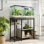 Support d'aquarium robuste de 150 à 190 litres avec prises de courant, support d'aquarium en métal et bois avec étagères ouvertes à 4 niveaux, pour terrarium de tortue et de reptile