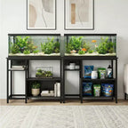 Support d'aquarium robuste de 150 à 190 litres avec prises de courant, support d'aquarium en métal et bois avec étagères ouvertes à 4 niveaux, pour terrarium de tortue et de reptile