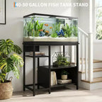Support d'aquarium robuste de 150 à 190 litres avec prises de courant, support d'aquarium en métal et bois avec étagères ouvertes à 4 niveaux, pour terrarium de tortue et de reptile