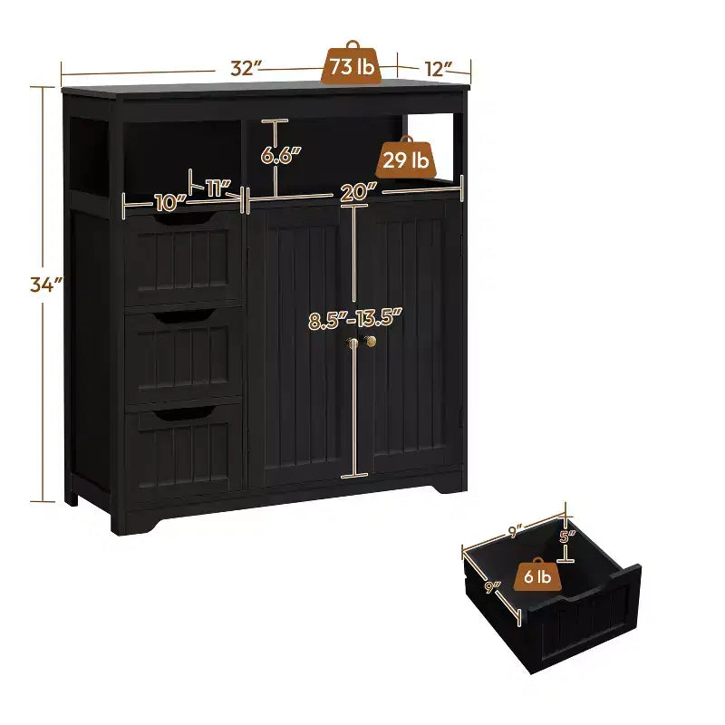 Meuble Colonne de Rangement Autoportant Yaheetech en Bois pour Salle de Bain, Chambre et Salon
