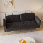 Canapé-lit moderne GDFStudio Ubon 70 en bois et velours, avec clous décoratifs et coussins