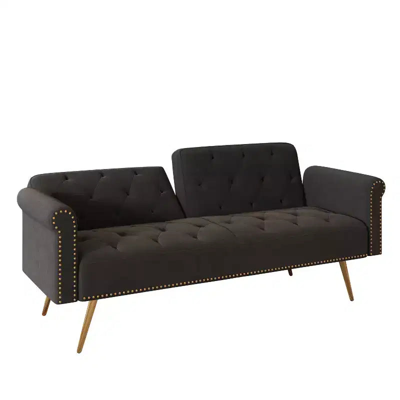 Canapé-lit moderne GDFStudio Ubon 70 en bois et velours, avec clous décoratifs et coussins