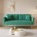 Canapé-lit moderne GDFStudio Ubon 70 en bois et velours, avec clous décoratifs et coussins