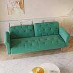 Canapé-lit moderne GDFStudio Ubon 70 en bois et velours, avec clous décoratifs et coussins
