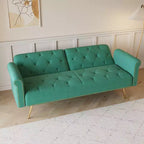 Canapé-lit moderne GDFStudio Ubon 70 en bois et velours, avec clous décoratifs et coussins