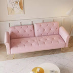 Canapé-lit moderne GDFStudio Ubon 70 en bois et velours, avec clous décoratifs et coussins