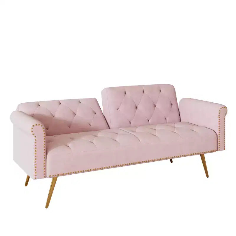 Canapé-lit moderne GDFStudio Ubon 70 en bois et velours, avec clous décoratifs et coussins