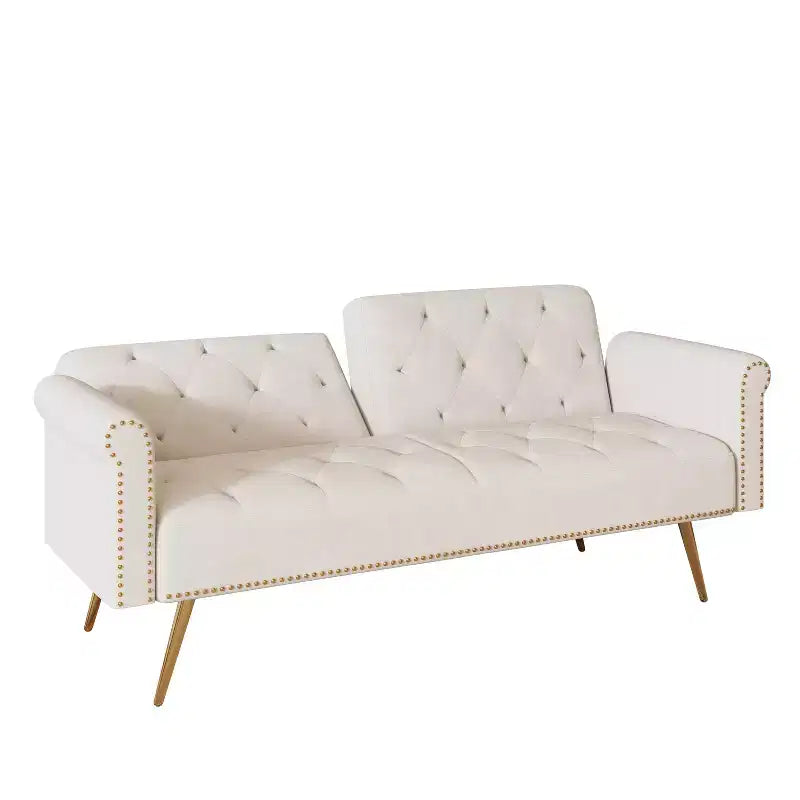 Canapé-lit moderne GDFStudio Ubon 70 en bois et velours, avec clous décoratifs et coussins