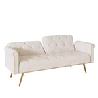 Canapé-lit moderne GDFStudio Ubon 70 en bois et velours, avec clous décoratifs et coussins