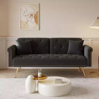 Canapé-lit moderne GDFStudio Ubon 70 en bois et velours, avec clous décoratifs et coussins
