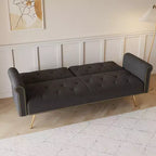 Canapé-lit moderne GDFStudio Ubon 70 en bois et velours, avec clous décoratifs et coussins