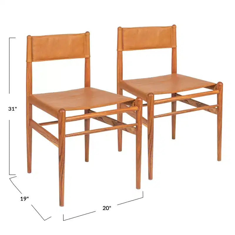 Chaise de salle à manger en bois massif et cuir Storied Home, ensemble de 2