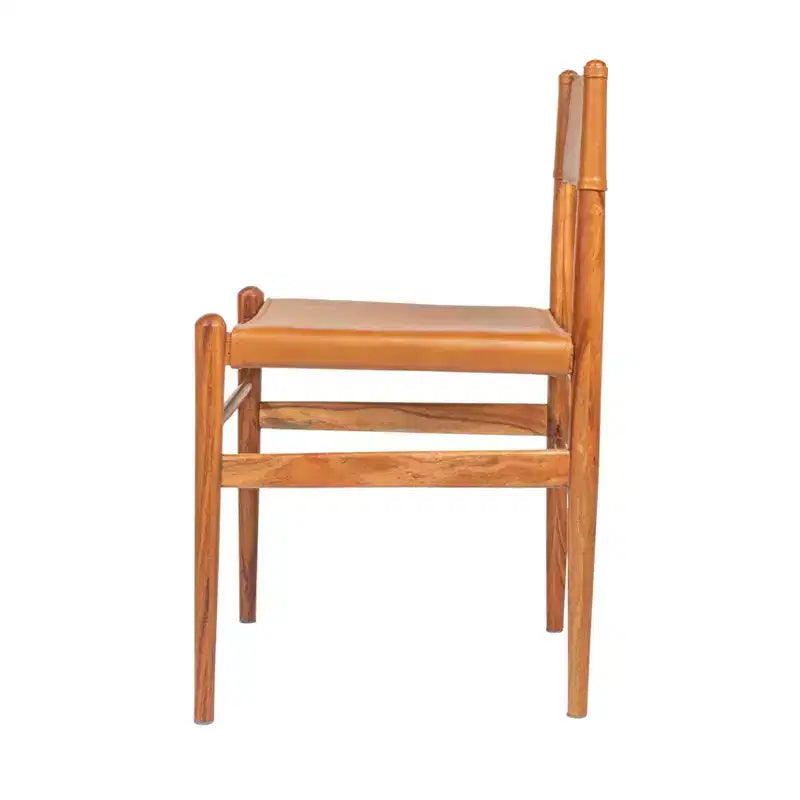 Chaise de salle à manger en bois massif et cuir Storied Home, ensemble de 2