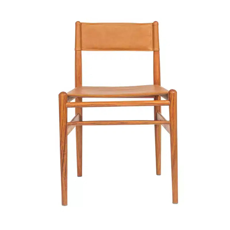 Chaise de salle à manger en bois massif et cuir Storied Home, ensemble de 2
