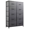 Metal Frame 10-Tier Fabric Drawer Cabinet, Gray Tall Vanity Storage Tower, Bedroom Living Room Closet Multifunctional Organizer