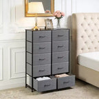 Meuble de rangement 10 tiroirs en tissu avec cadre métallique, Tour de rangement haute grise pour coiffeuse, Organisateur multifonctionnel pour chambre, salon, dressing