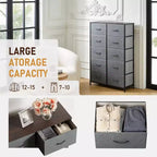 Meuble de rangement 10 tiroirs en tissu avec cadre métallique, Tour de rangement haute grise pour coiffeuse, Organisateur multifonctionnel pour chambre, salon, dressing