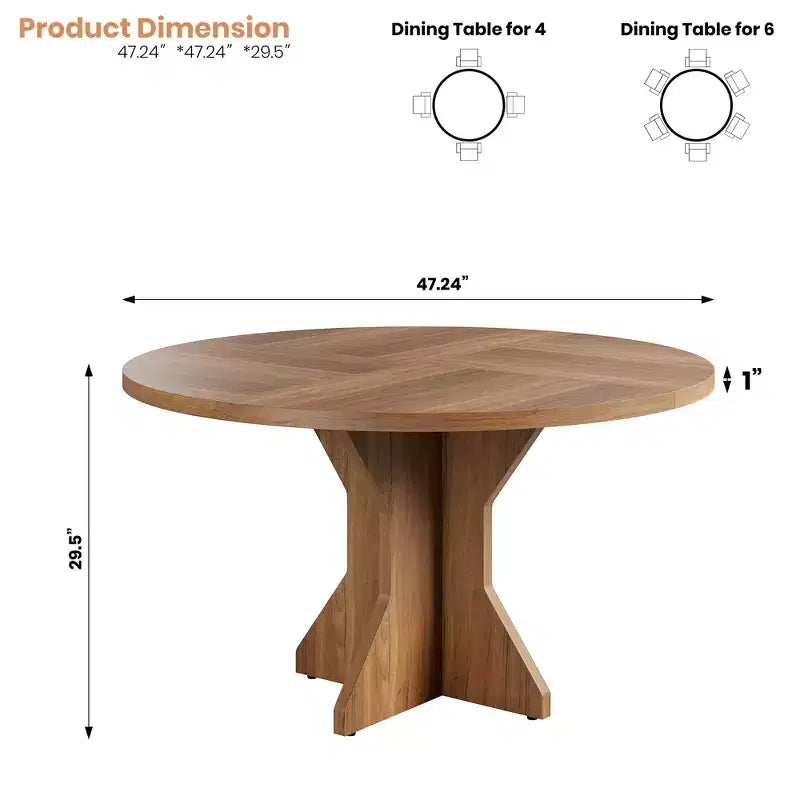 Table à manger ronde moderne de 47 pouces pour 4 à 6 personnes, base de piédestal robuste, design contemporain, peu encombrante pour appartement, salon, cuisine