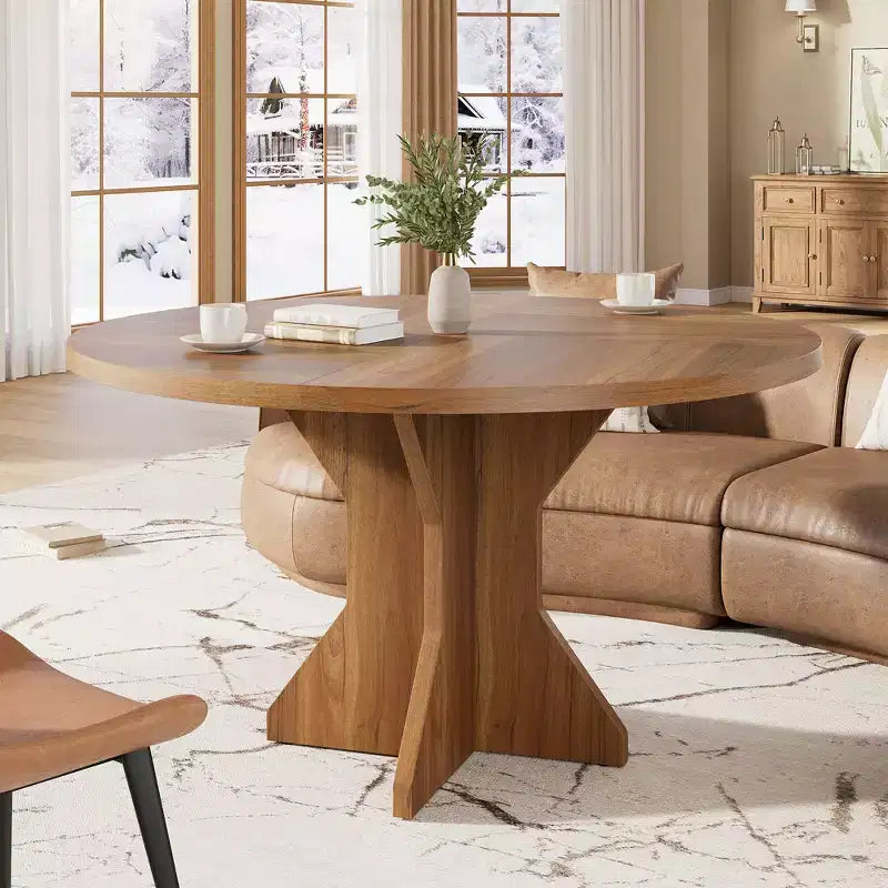 Table à manger ronde moderne de 47 pouces pour 4 à 6 personnes, base de piédestal robuste, design contemporain, peu encombrante pour appartement, salon, cuisine