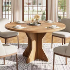 Table à manger ronde moderne de 47 pouces pour 4 à 6 personnes, base de piédestal robuste, design contemporain, peu encombrante pour appartement, salon, cuisine