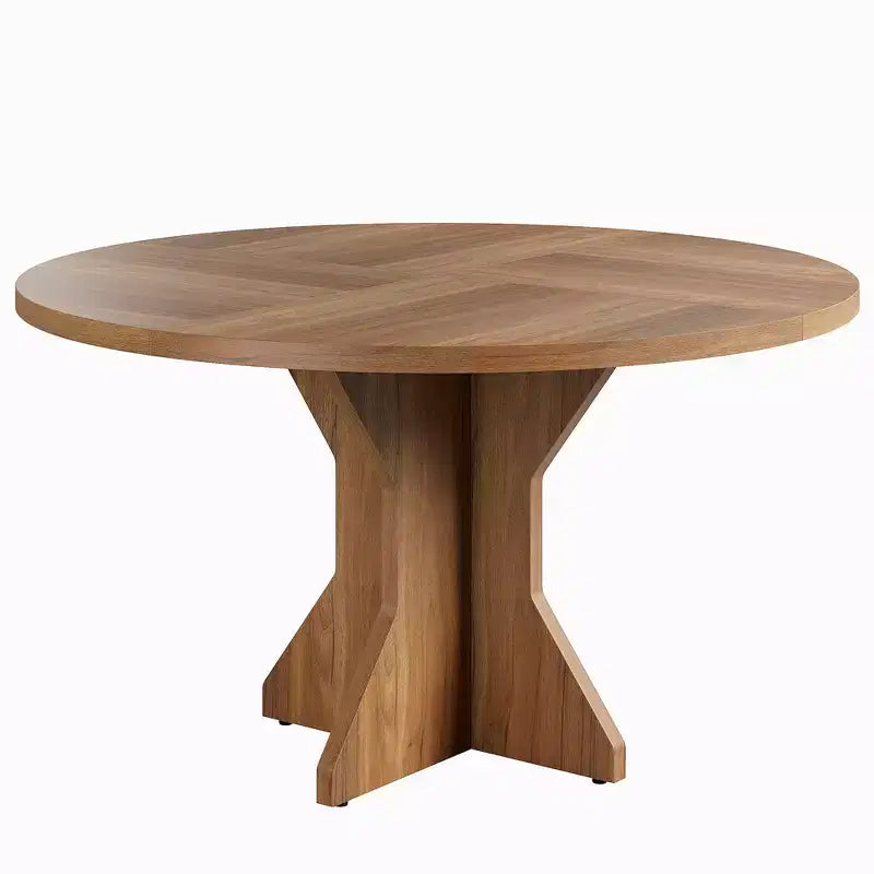 Table à manger ronde moderne de 47 pouces pour 4 à 6 personnes, base de piédestal robuste, design contemporain, peu encombrante pour appartement, salon, cuisine