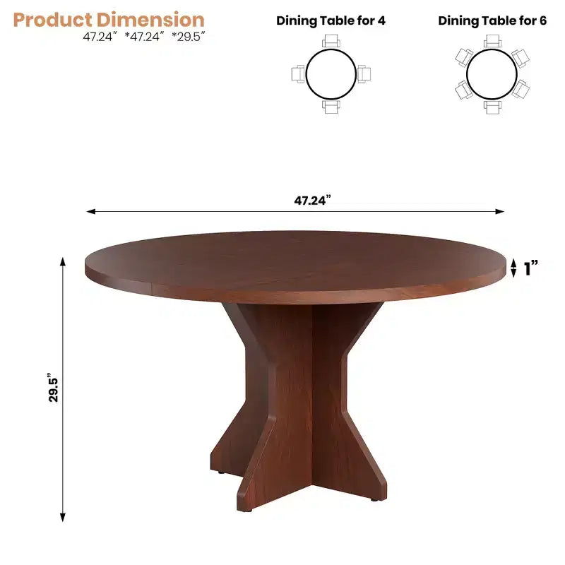 Table à manger ronde moderne de 47 pouces pour 4 à 6 personnes, base de piédestal robuste, design contemporain, peu encombrante pour appartement, salon, cuisine